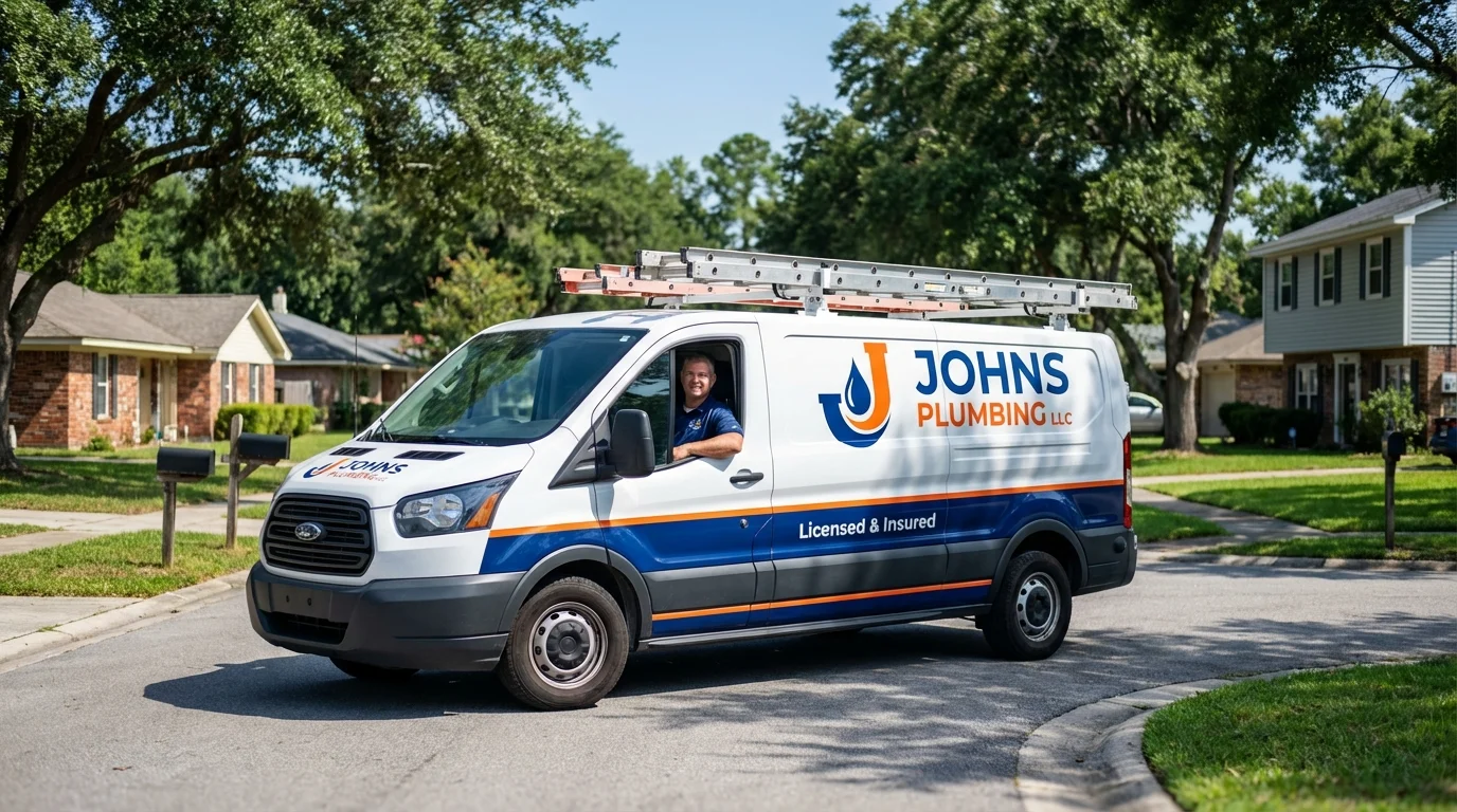 Johns Plumbing LLC service van in Owings Mills, MD