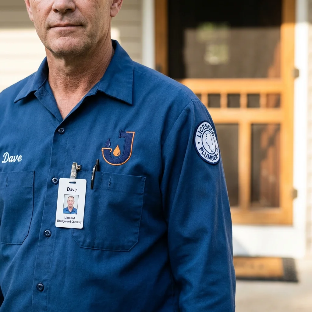 Licensed plumber showing ID badge in Owings Mills, MD