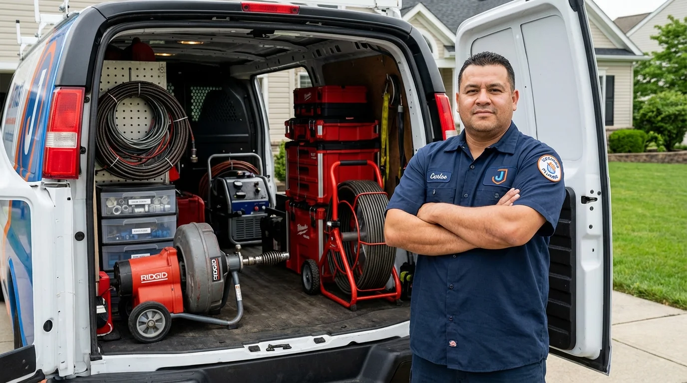 Professional drain cleaning equipment and Johns Plumbing LLC plumber in Owings Mills