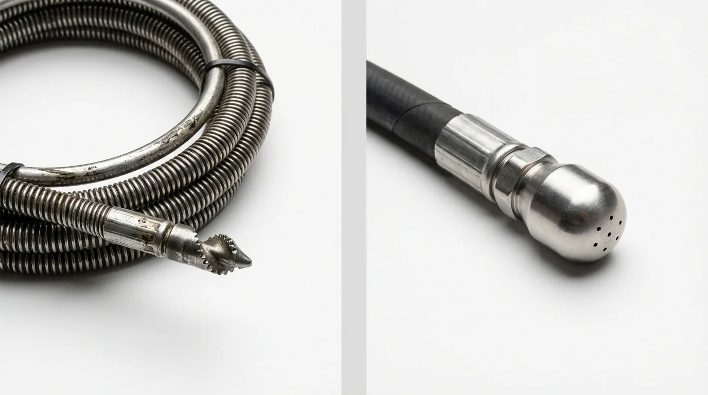 Drain snake cable and hydro jetting nozzle used for drain cleaning in Owings Mills, MD