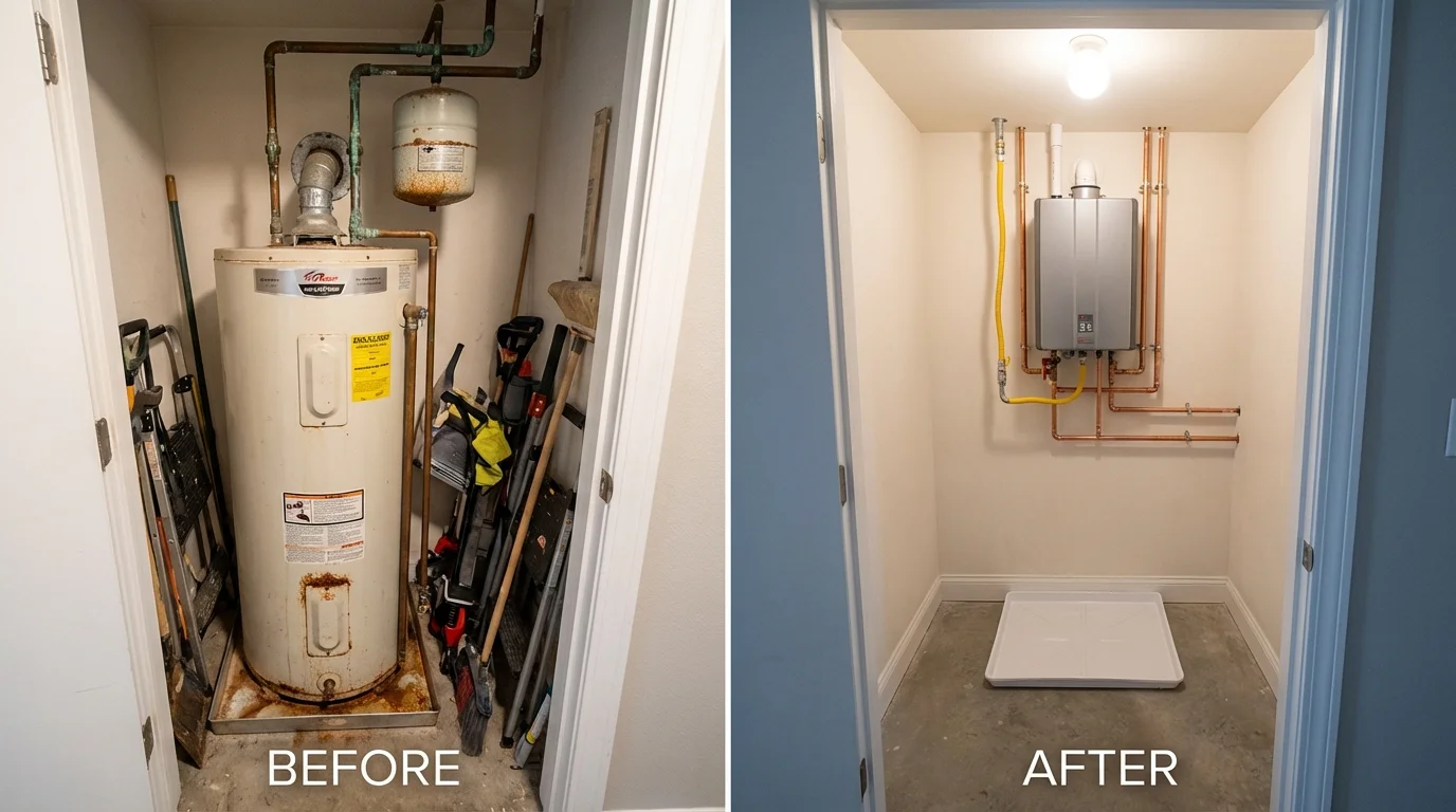 Tank water heater versus wall-mounted tankless unit comparison for Owings Mills, MD homeowners
