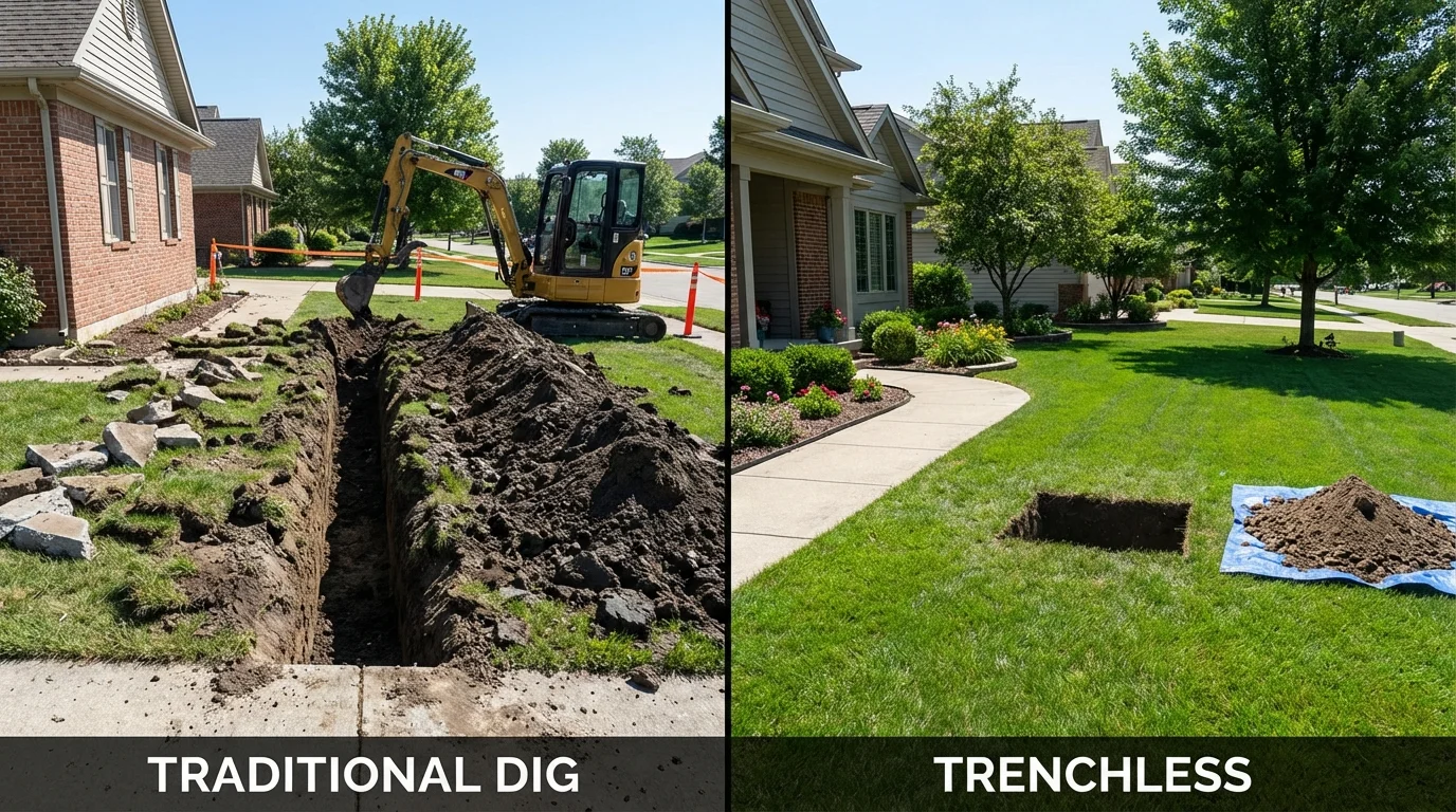 Trenchless sewer repair with minimal yard damage versus traditional excavation in Owings Mills, MD